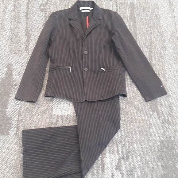 Vintage Tommy Hilfiger Jeans Pinstripe Denim Blazer (Large) + Pants (Size 10) - Picture 15 of 16